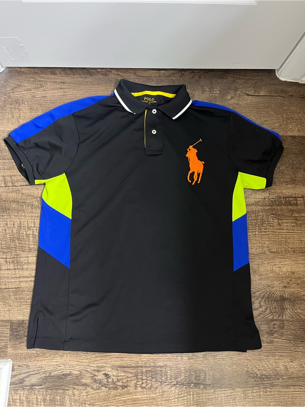 Polo by Ralph Lauren Black Polo with Neon Green, Royal Blue & Orange Big Pony